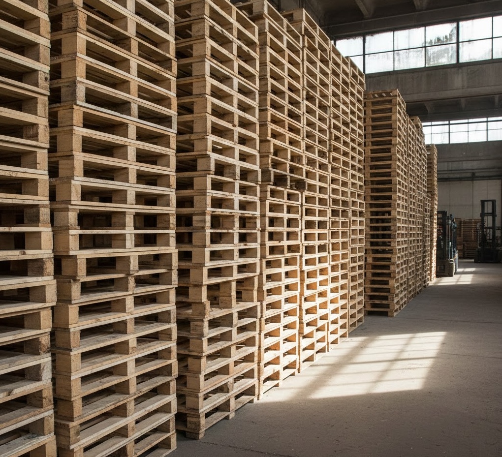Quality wooden pallets stacked professionally